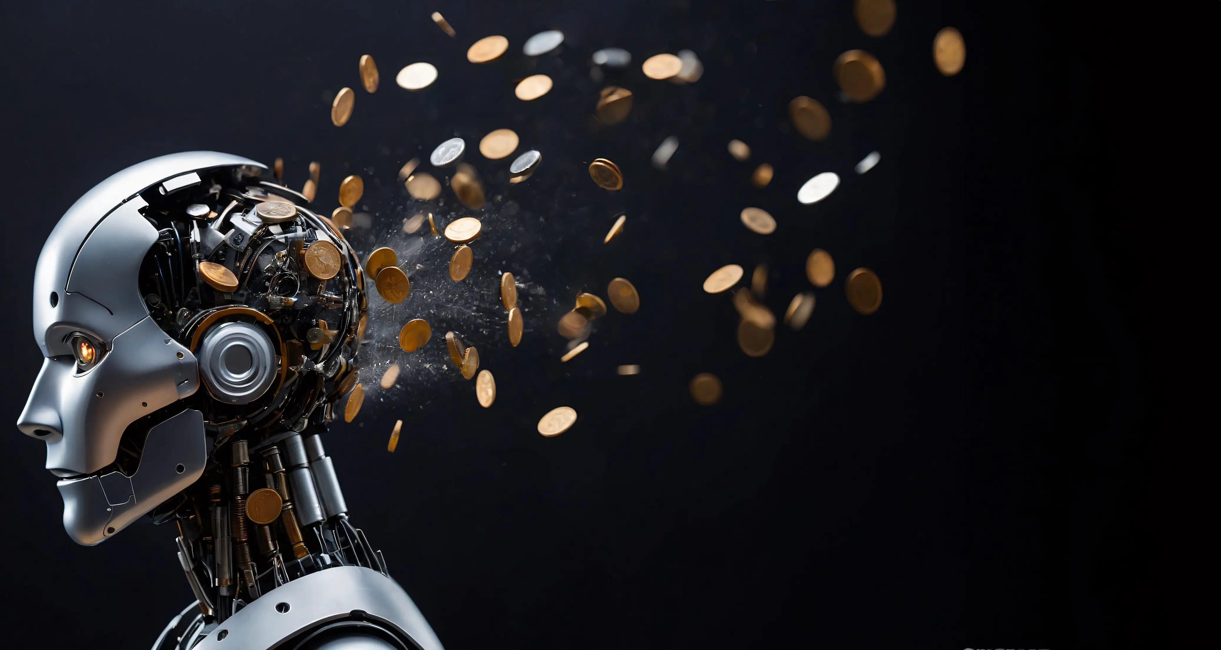 BottBott AI automation system unleashing digital coins from a robotic mind